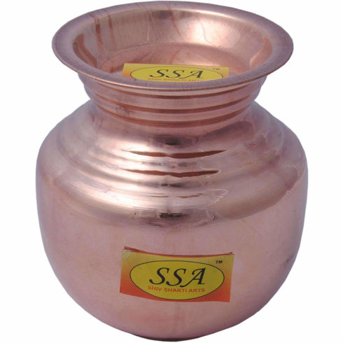 Handmade Pure Copper Kalash Lota With Lid Copper Kalash (Height: 6.5 inch, Brown)