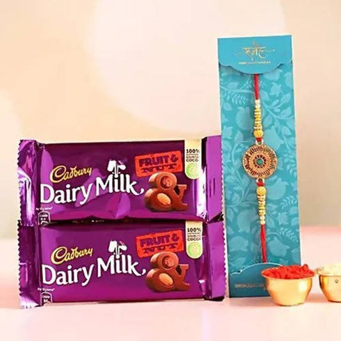 Kundan Ethnic Rakhi and Fruit N Nut Chocolates