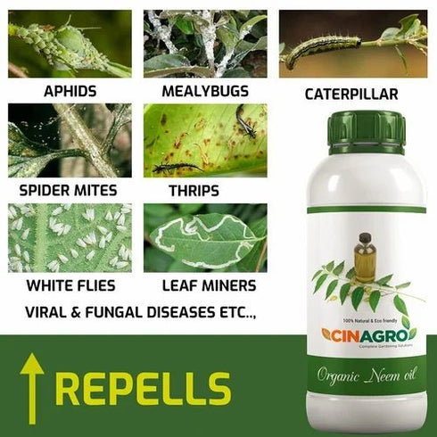 Cinagro Organic Cold Pressed Neem Oil Pesticide Spray for Plants Pest Control & Repellent 1 L