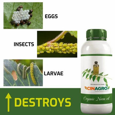 Cinagro Organic Cold Pressed Neem Oil Pesticide Spray for Plants Pest Control & Repellent 1 L