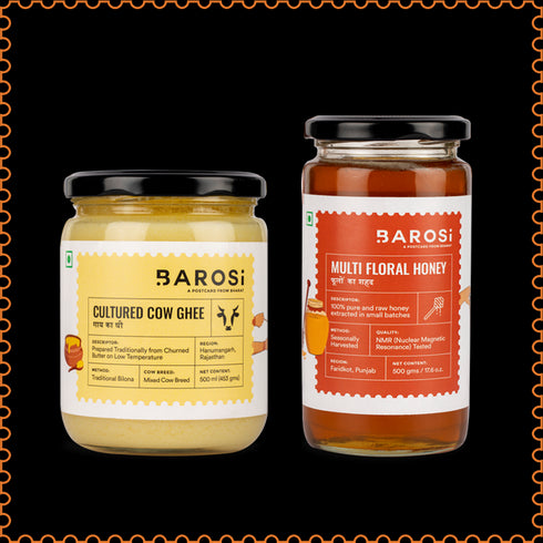 Barosi Cultured Cow Ghee & Multi Floral Honey Combo