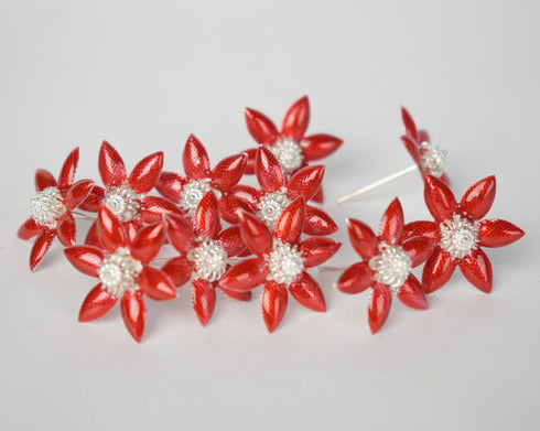 Pure Silver Enamel Red Flowers 8g (Pack of 3)