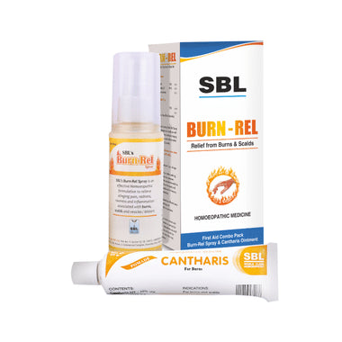 SBL Burn-Rel First Aid Combo Pack of Burn-Rel Spray 50ml & Cantharis Ointment 25g