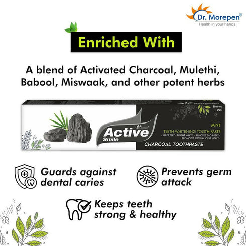 Dr. Morepen Active Smile Charcoal Toothpaste for Teeth Whitening And Bad Breath Removal