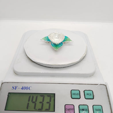 Pure Silver Blue Green Bilva Patram Diya 14.33g