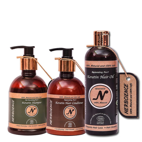 Herb Cience Keratin Hair Care Routine Shampoo 300ml Conditioner 300ml and Hair Oil 200ml