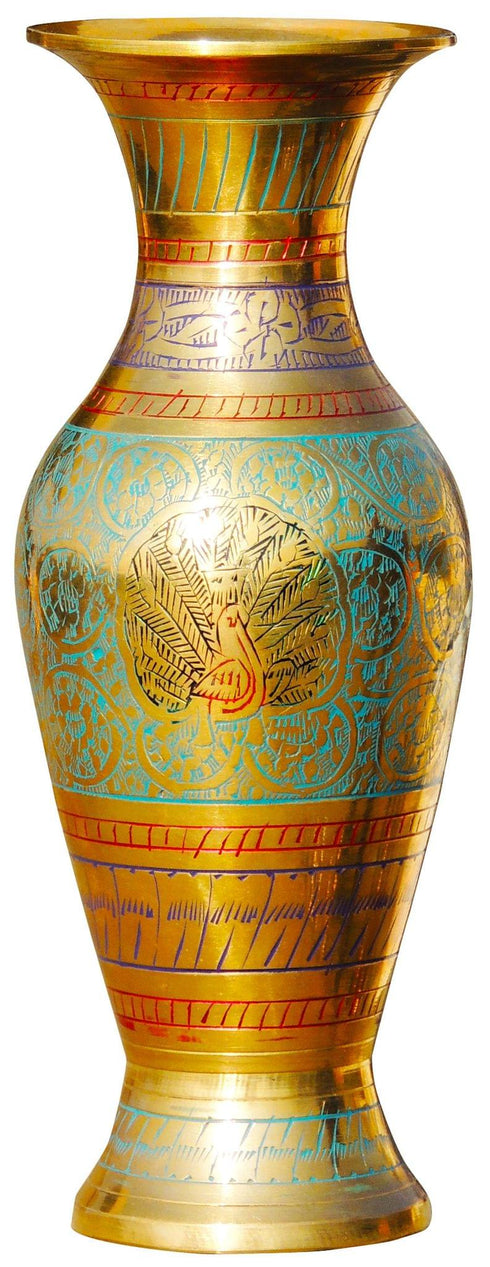 Brass Coloured Flower Vase With Handwork 0.358Kg