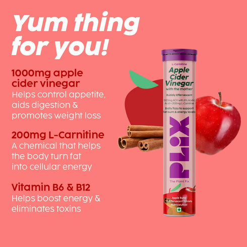 PLIX The Plant Fix LCarnitine ACV Effervescent Tablets Apple Burst