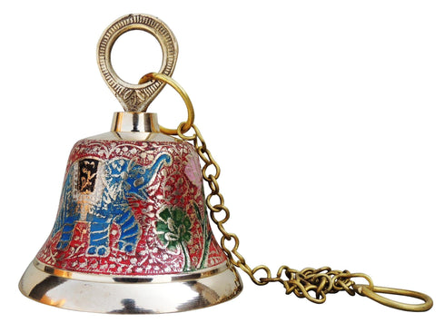 Brass Hanging Pooja Bell Red Color 0.372Kg
