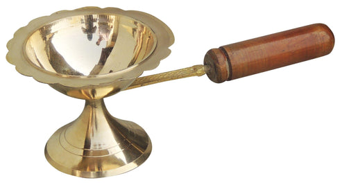 Brass Oil Lamp Deepak With Wooden Handle 0.11Kg