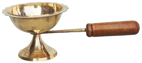 Brass Oil Lamp Deepak With Wooden Handle 0.13Kg