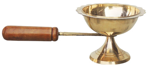 Brass Oil Lamp Deepak With Wooden Handle 0.13Kg