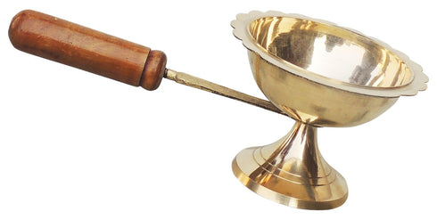 Brass Oil Lamp Deepak With Wooden Handle 0.13Kg