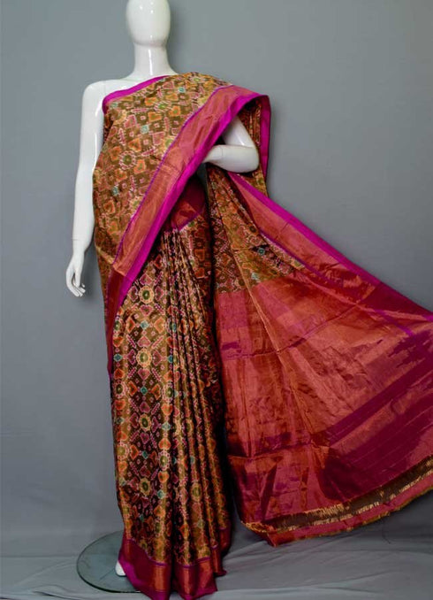 Ikkat Designer Silk Tissue Black Color Saree
