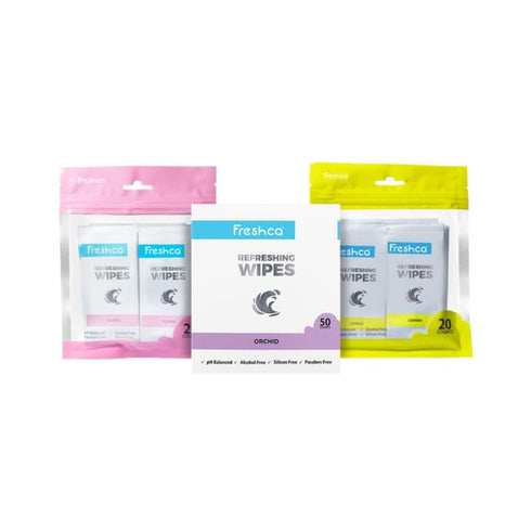 Freshca Combo Pack of Floral 20 Orchid 50 and Lemon 20 Refreshing Wipes