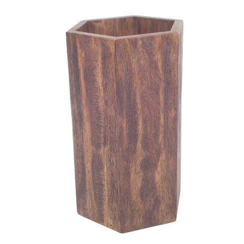 Wooden Vase With Chips 9.3x3.7x12" ht
