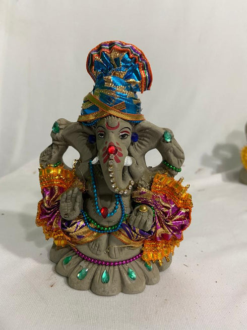 Decorated Clay Ganesha 6" - 800gms