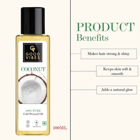 Good Vibes Coconut 100% Pure Cold Pressed Carrier Oil For Hair & Skin