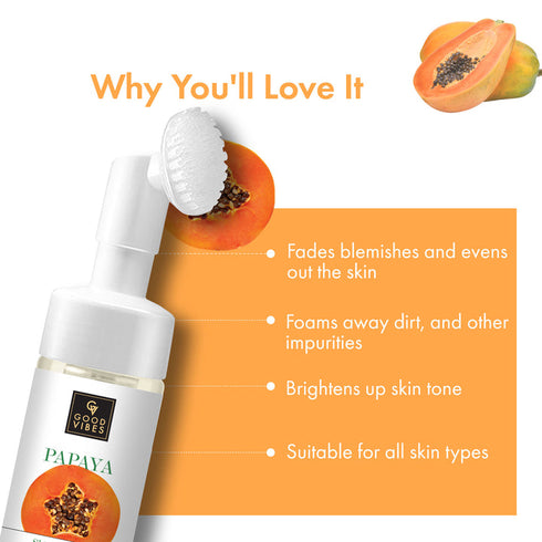 Good Vibes Papaya Skin Clearing Foaming Face Wash with Deep Cleansing Brush