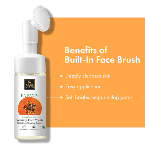 Good Vibes Papaya Skin Clearing Foaming Face Wash with Deep Cleansing Brush