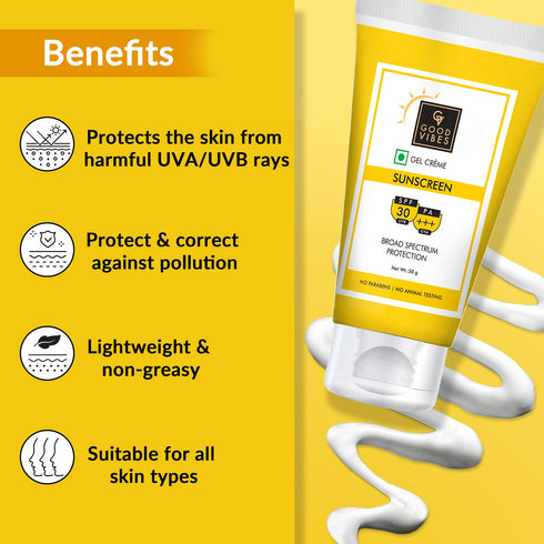 Good Vibes UVA & UVB Protection SPF 30 PA+++ Broad Spectrum Gel Creme