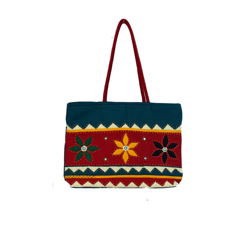 Green Color Mirror Work Shoulder Bag