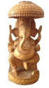 White Wood Ganesh With Umbrella Statue