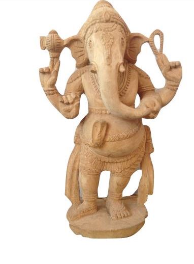 White Wood Standing Ganesh Statue