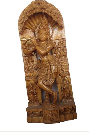 White Wood Big Sree Krishna Idol
