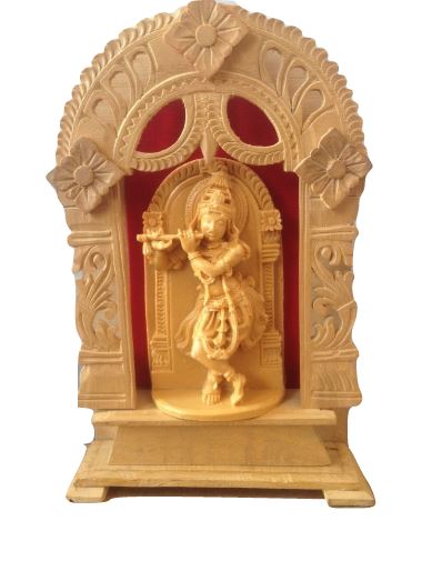 White Wood Lord Sree Krishna Idol With Frame
