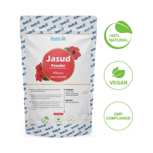 HealthVit Natural Jasud (Hibiscus rosa-sinensis) Powder packet of 100 gm Powder X 2