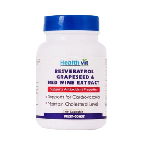 HealthVit Resveratrol Grapeseed Extract and Redwine Extract Capsule bottle of 60 capsules