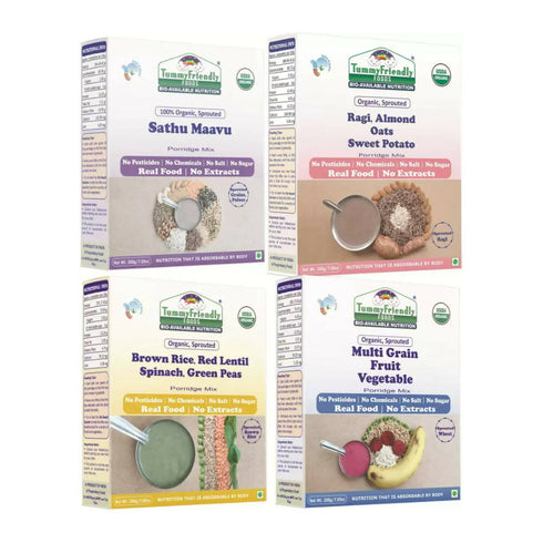 TummyFriendly Foods Organic Certified Stage3 Sprouted Porridge Mixes Combo | Brown Rice | Multi|Grain | Sprouted Ragi | and Sathu Maavu