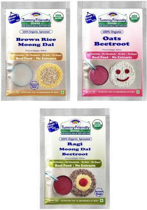 TummyFriendly Foods Stage2 Sprouted Porridge Mixes Trial Combo for 6 Months | Sprouted Ragi & Brown Rice | Oats | Dal & Vegetable