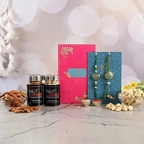 Bhaiya Bhabhi Meenakari Rakhi Set And Dry Fruits