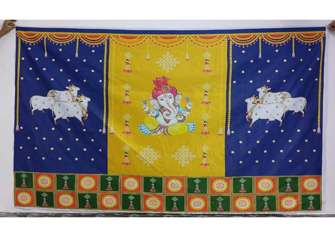 Indian Pooja Backdrop Cloth/Wedding Decor/Ganesha /Pichwai Cow/Pooja decor/Party Events/Decoration/Fabric 3D printing/Kolam Pooja Print
