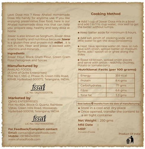 Ahalad Foods Jowar Dosa Mix