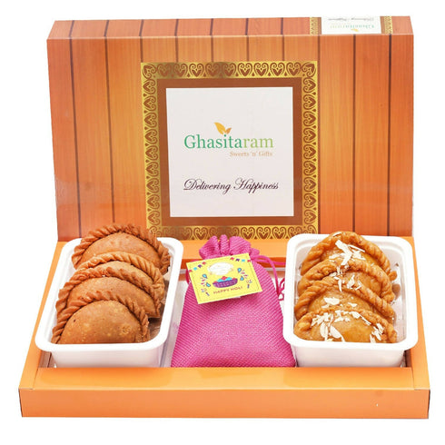 Ghasitaram Assorted Box of Gujiyas, Dry Sweet Gujiyas and Thandai