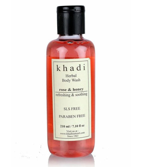 Khadi Herbal Rose & Honey Bath Refreshing SLS Paraben Free Body Wash,bottle of 210 ml Body Wash