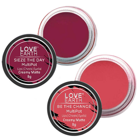 Love Earth Lip Tint and Cheek Tint Multipot Combo |Rose Pink and Raspberry Pink