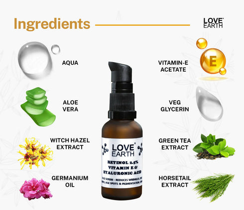Love Earth Retinol 2.5% Vitamin E and Hyaluronic Acid Face Serum