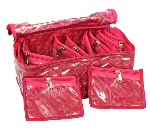 Pink Fabric 10 Transparent Pouches Jewellery Box