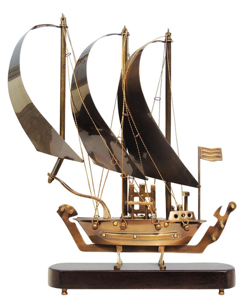Brass Table Ship With Wooden Base 1.59kg