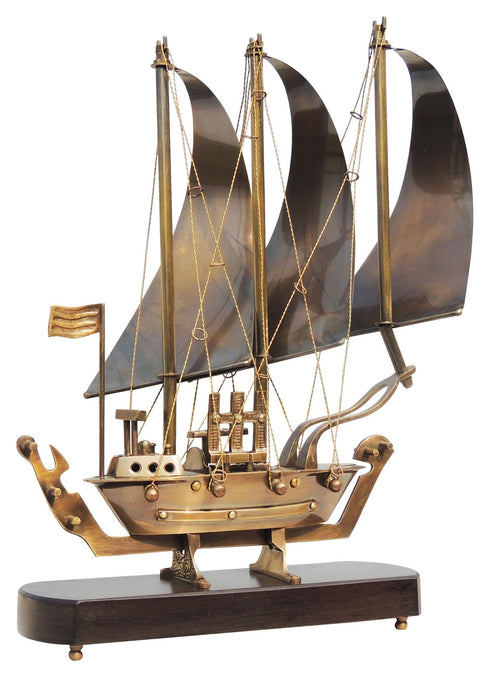 Brass Table Ship With Wooden Base 1.59kg