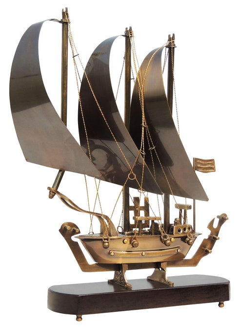 Brass Table Ship With Wooden Base 1.59kg