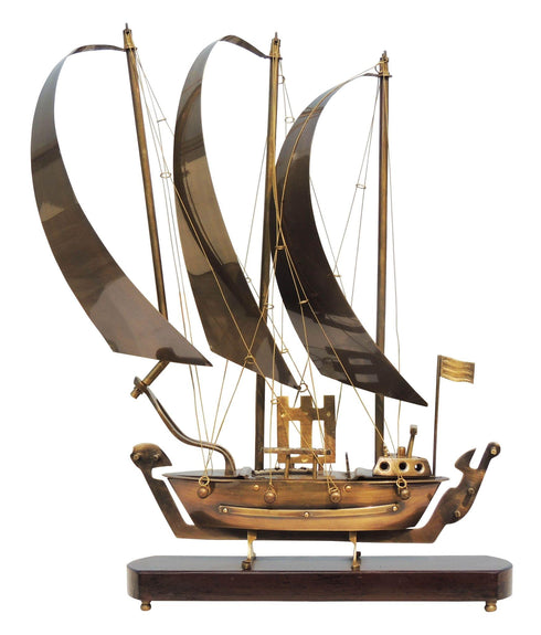 Brass Table Ship With Wooden Base 2.475kg