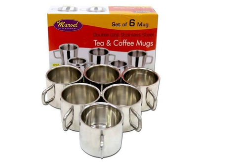 Marvel Stainless Steel Tea & coffee Mugs - 6 PC