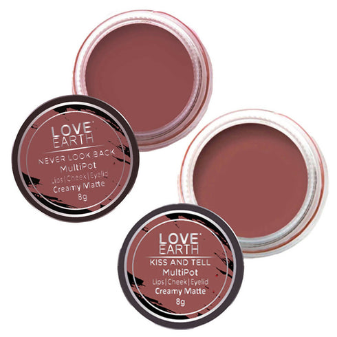 Love Earth Lip Tint and Cheek Tint Multipot Combo |Mauvish Pink and Ruby Pink