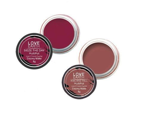 Love Earth Lip Tint and Cheek Tint Multipot Combo |Rose Pink and Mauvish Pink