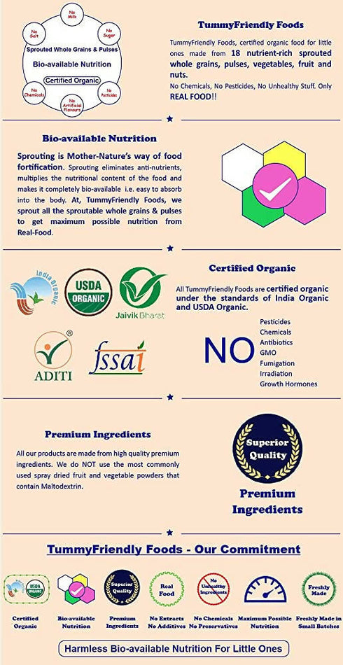 TummyFriendly Foods Organic Sprouted Ragi | Oats | Red Lentil | Banana Porridge Mix